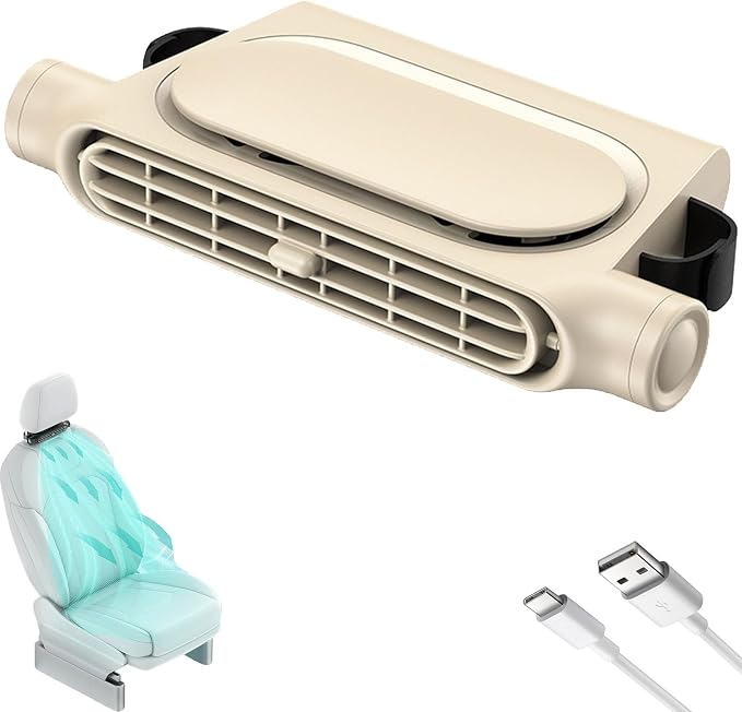 Car Seat Fan for Backseat for Kids, Mini Portable Battery Operated Back Seat Baby Quiet Headrest Neck Cooling AC Fan with 3 Adjustable Wind Speeds for All Cars Vehicle RV Truck(BEIGE) by Unknown