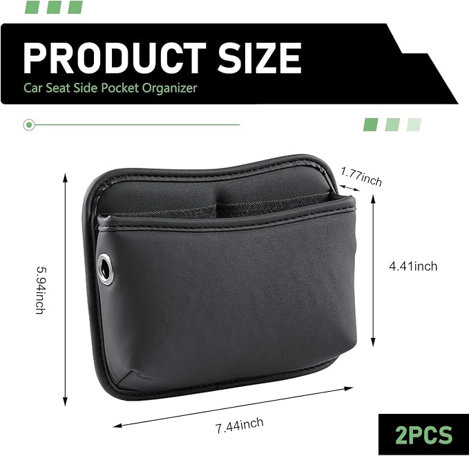 2 PCS Car Seat Side Storage Pocket, PU Leather Multifunctional Car Interior Organizer Bag for Phone Keys Sunglasses Wallet Holder, Universal for Cars Seat Door Console (Black) - Image 2