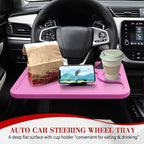 2 in 1 Car Steering Wheel Desk, Car Tray, Car Steering Wheel Desk Tray & Auto Seat Gap Filler Organizer, Multipurpose Travel Auto Steering Wheel Under Table Console for Most Vehicles (Pink) - Image 3