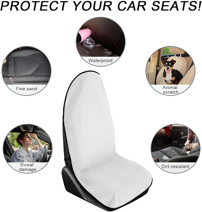 DXNQ 2PCS Car Towel Seat Cover, Waterproof Sweating Non-Slip Premium Soft Towel Carseat Protector, Universal Machine Washable Car Truck SUV Front Seat Cover for Gym Workout Beach Hiking (White) - Image 6