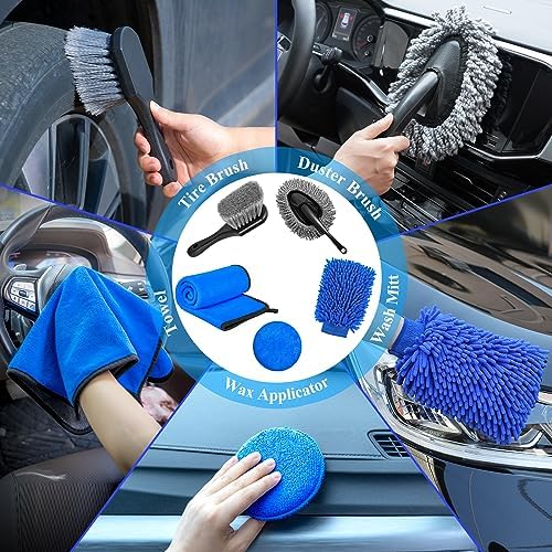 34Pcs Car Detailing Brush Set, Car Detailing Kit, Auto Detailing Drill Brush Set, Car Detailing Brushes, Car Wash Cleaning Tools Kit for Interior, Exterior, Wheels, Blue - Image 7