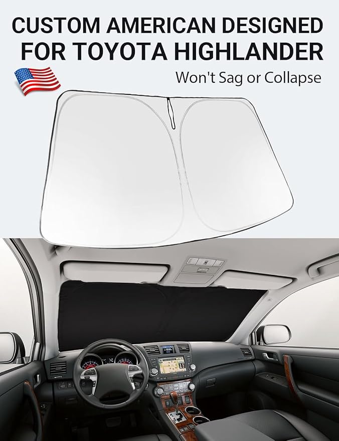 Proadsy Custom Fit Car Windshield Sun Shade for 2008-2013 Toyota Highlander | 240T Heat Shield, Drops Temp 54°F, Blocks 99% UV, Prevents Dashboard Cracking, Summer Parking & Beach Trips, Easy Twist-Fold - Image 2
