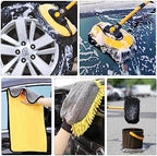 57'' Car Wash Brush with Long Handle Chenille Microfiber Car Wash Kit， Mitt Retractable Bent Pole Car Wash Brush for Cars RV Truck Boat (Yellow) - Image 5