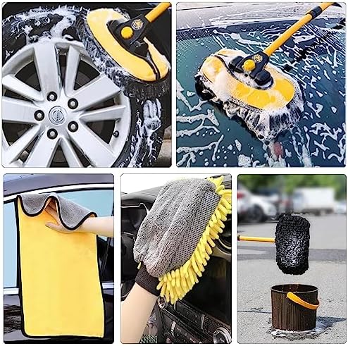 57'' Car Wash Brush with Long Handle Chenille Microfiber Car Wash Kit， Mitt Retractable Bent Pole Car Wash Brush for Cars RV Truck Boat (Ginger) - Image 5
