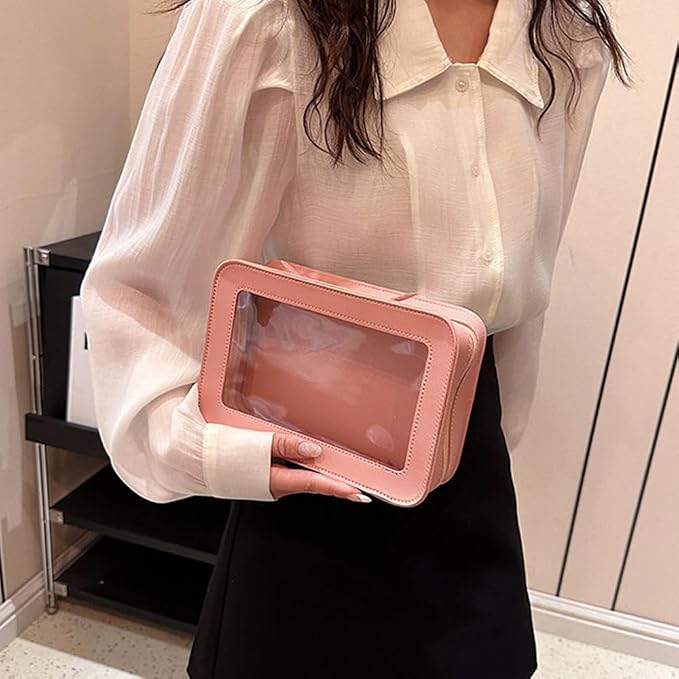 Clear Makeup Bag, Pink Travel Makeup Pouch Toiletry Bag for Women Waterproof Small Cosmetic Bag Case Small Make Up Bag with Zipper Car Organizer Car Essentials for Women Men - Image 5