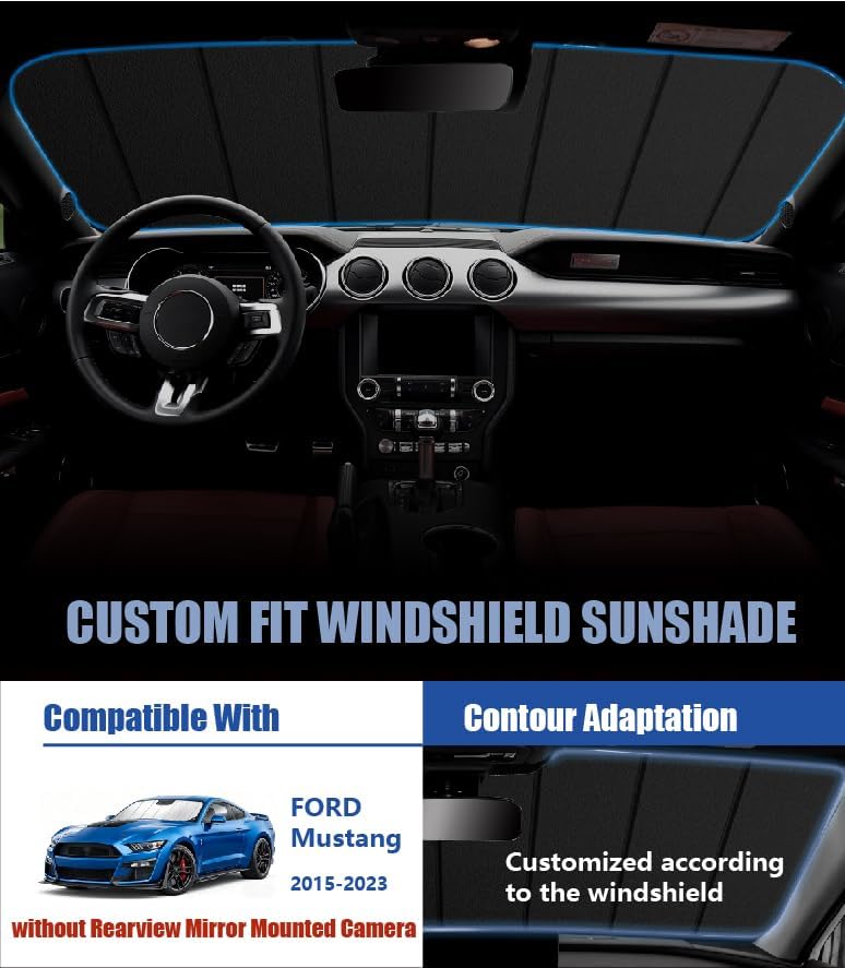 Windshield Sun Shade for Ford Mustang 2015-2023 No Rearview Camera Specific - Image 2