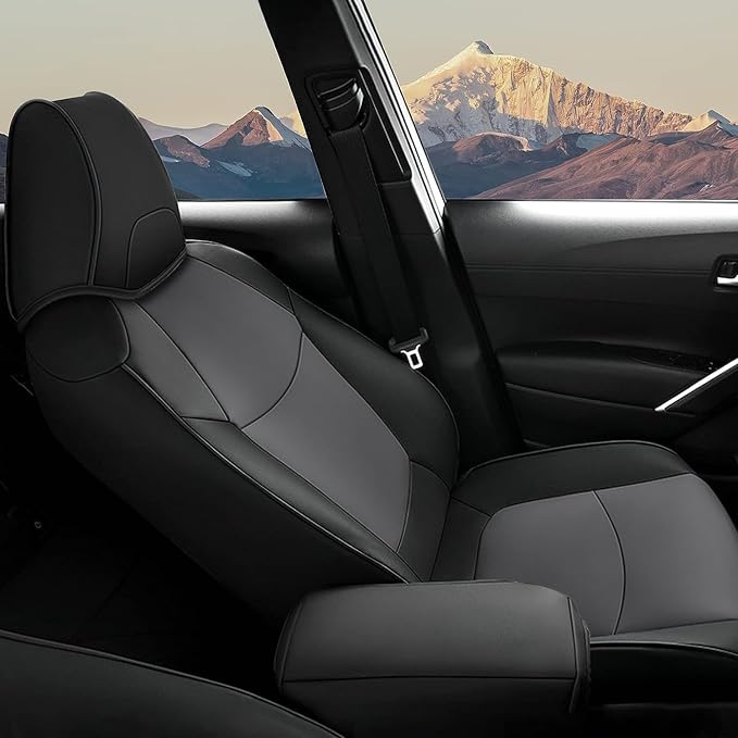 Custom Fit for Toyota Corolla Cross Hybrid 2023 2024 2025 Faux Leather Car Seat Covers Full Set Compatible Airbag Corolla Cross Hybrid S,SE,XSE Seat Protector Sedan Black+Grey - Image 7