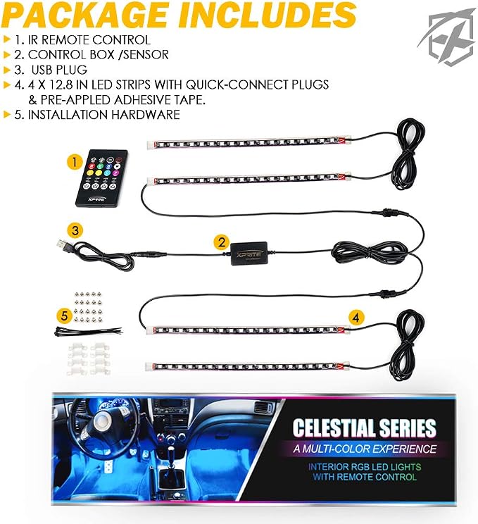 Xprite RGB LED Car Interior Bluetooth USB Light Strip, w/Wireless Remote and APP Control,4 PCS Under Dash Footwell Ambient Lights Kits, DIY Music Mode Universal for Vehicle Internal, SUV, Trucks - Image 6