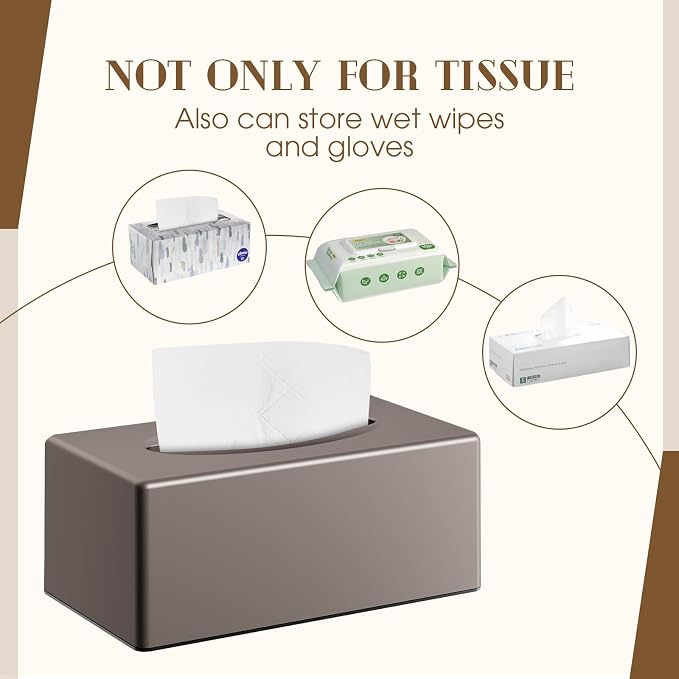 Y-in Hand Tissue Box Cover, Rectangular Facial Tissue Holder with Bottom, Decorative Storage Box for Bathroom Vanity, Toilet Tank, Car, Dressers, Night Stand, Rv, Parlors and Offices - Brown - Image 5