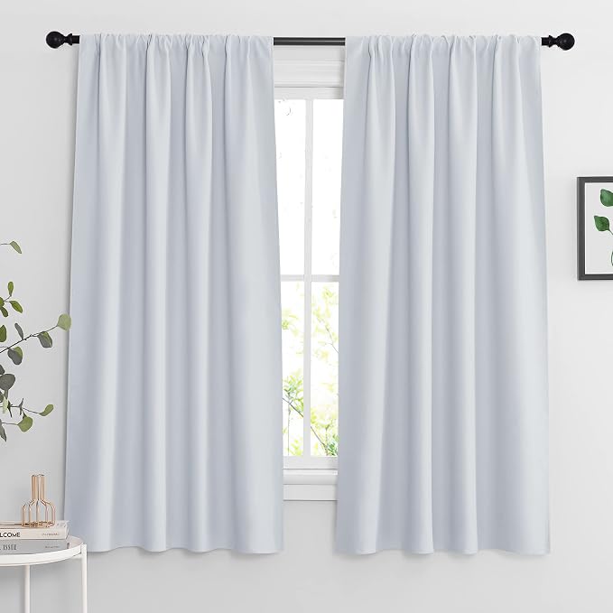 RYB HOME Extra Wide Curtains for Bedroom Living Dining Room 63 inches Long | Thermal Insulated,Privacy,Drapes for Large Window,Triple-weave Fabric,For Better Sleep,W62 x L63,Greyish White,2 Panels by RYBHOME
