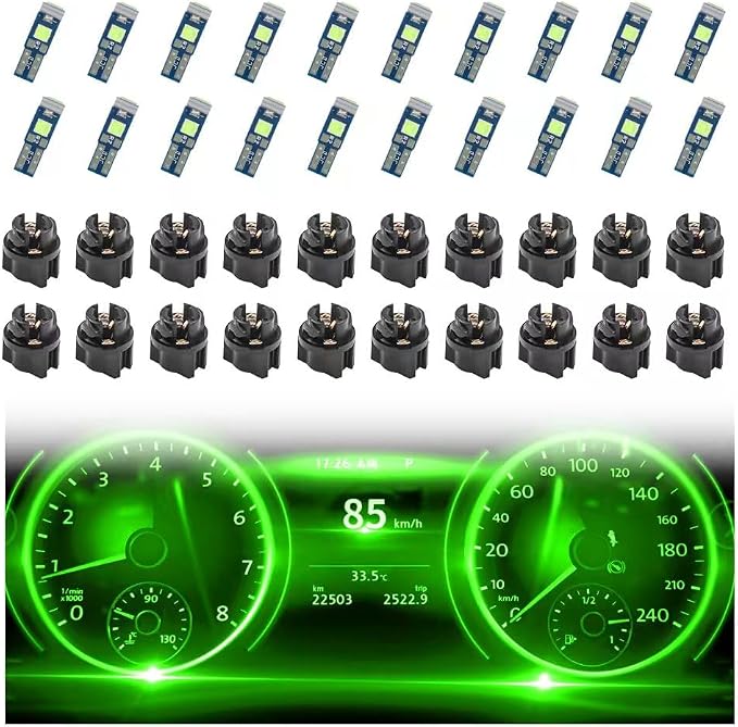 20PCS Car LED Dash Lights - Super Bright Instrument Cluster Light Bulbs with T5 37 74 LED Bulbs & Twist Lock Socket - Universal 12V L-ED Lights for Car Interior Accessories (Green) by Unknown