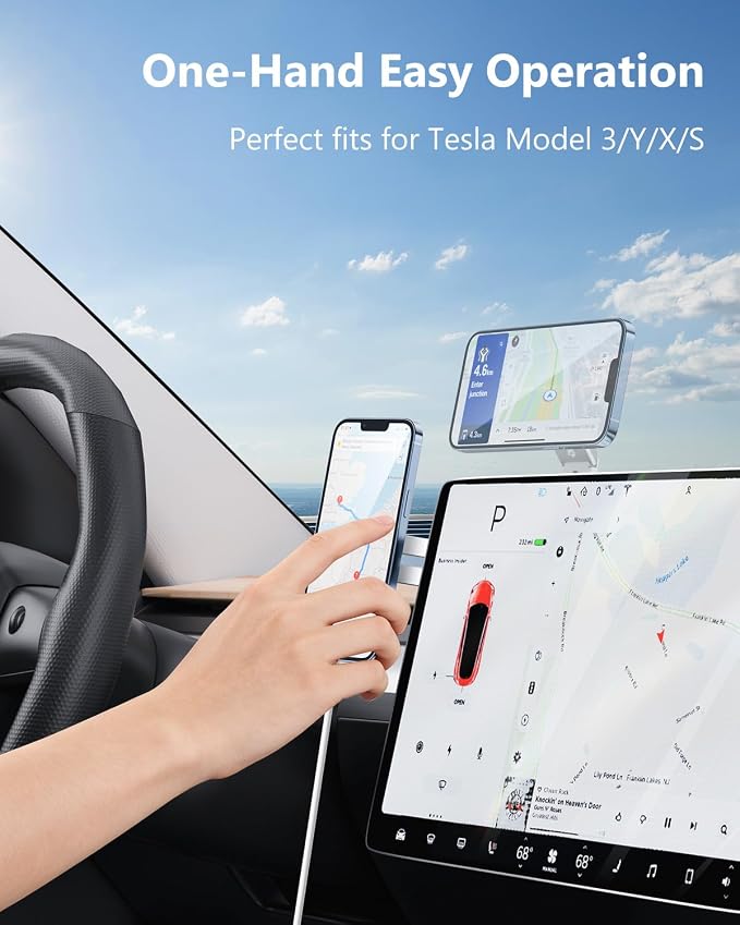 Magnetic Tesla Phone Holder, Laptop Phone Holder for iPhone 17/16/15/14/13/12 Pro Max, Car Magnetic Phone Holder for Tesla Model 3/ ModelY/X/S (Silver) - Image 5
