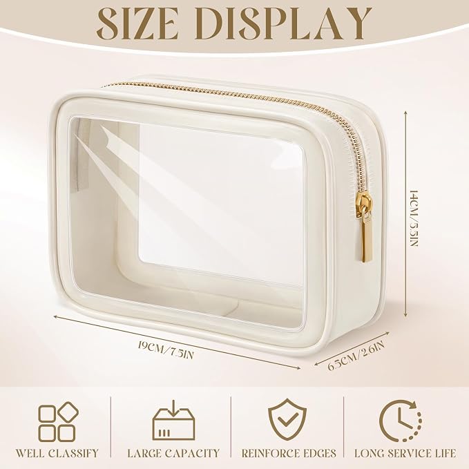 Hsei 6 Pcs Clear Makeup Bags Diaper Bag Organizer Travel Toiletry Bags with Zipper Clear Cosmetic Organizer Car Storage Pouch Bridesmaid Gift for Women Beach Vacation (Beige) - Image 2