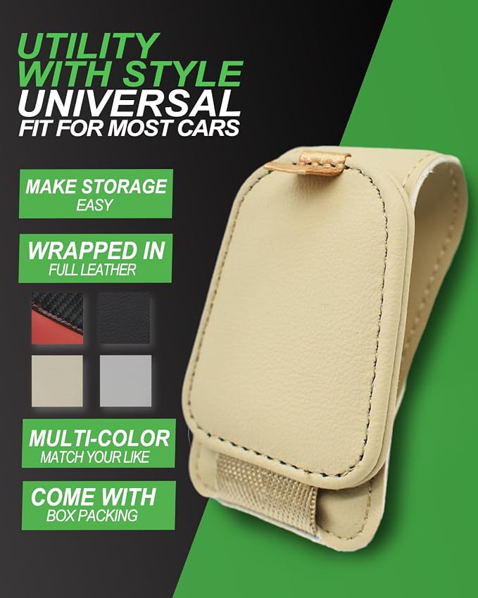 Sunglass Holder for Car, 2 Pack Car Sunglass Holder Visor Clip Magnetic Leather Sun Glasses Eyeglass Hanger, Beige, Fit for Different Size Eyeglasses - Image 6