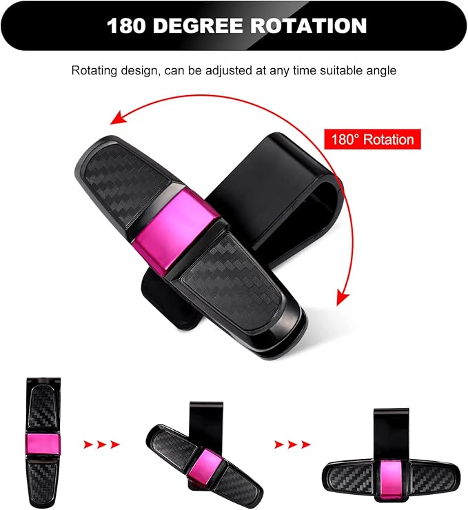 Boao 4 Pack Sunglasses Holder Car Visor Clip,Rose Red | Double-ended Design for Glasses and Tickets, 180 Degree Rotational Mount, Fits Sun Visors, Keeps Eyewear Accessible - Image 5