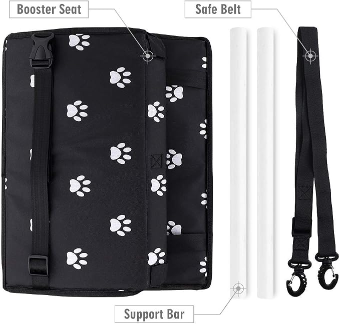 Petbobi Dog Car Seat for Small Dogs and Cats up to 15 lbs, Portable Booster | Black Paw Print, Water-resistant Oxford fabric, PVC Tubes, Folds Flat, Clip-on Leash Keeps Pups Secure and Drivers Focused - Image 7