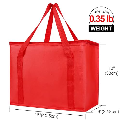 Bodaon 1-Pack Insulated Reusable Grocery Shopping Bags, X-Large Picnic Cooler Bag with Top Cold, Insulated Food/Pizza Delivery Bag (Red) - Image 2