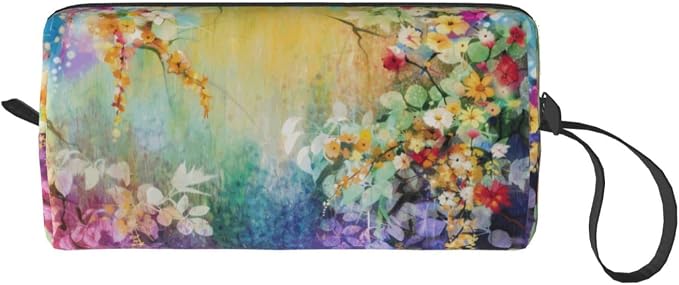 Watercolor Rainbow Flower Makeup Bag for Women | Durable 600D Oxford Fabric, Impact-Resistant & Compact, Travel Cosmetic & Makeup Organizer for Gym & Daily Use - Image 8