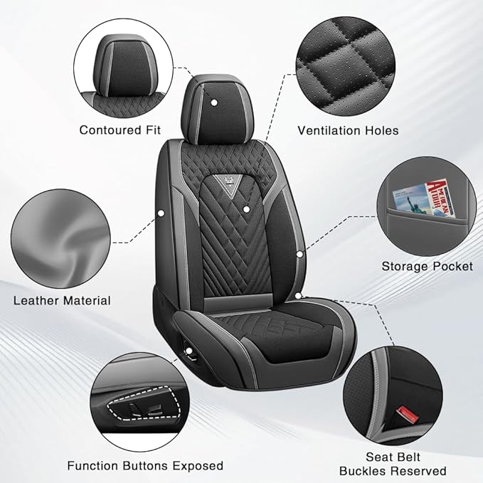 Fit for Toyota Crown Seat Covers 2023-2026,Premium Leather, 360° Full Protection, Thick Padding & Memory Foam, Waterproof & Stain-Resistant Car Seat Cover Full Set (5 Seat,Gray&Black) - Image 6