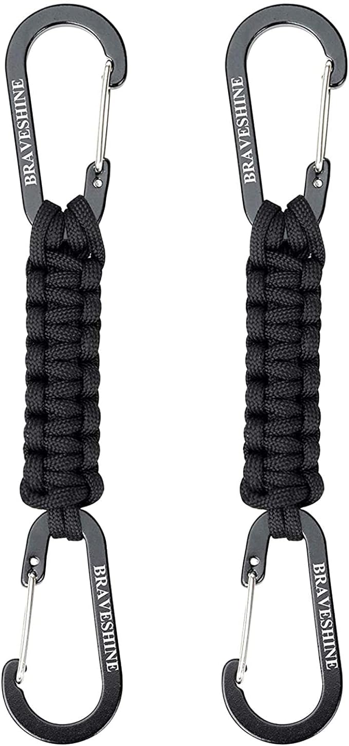 BRAVESHINE Paracord Keychain Carabiner Clip | D Ring Hanger Lanyard Hook | 7.3inch Long | for Stroller, Water Bottle, Key, Backpacks, Men, Women, Luggage, Car Seat Headrest, Fence, Bag Charms by BRAVESHINE