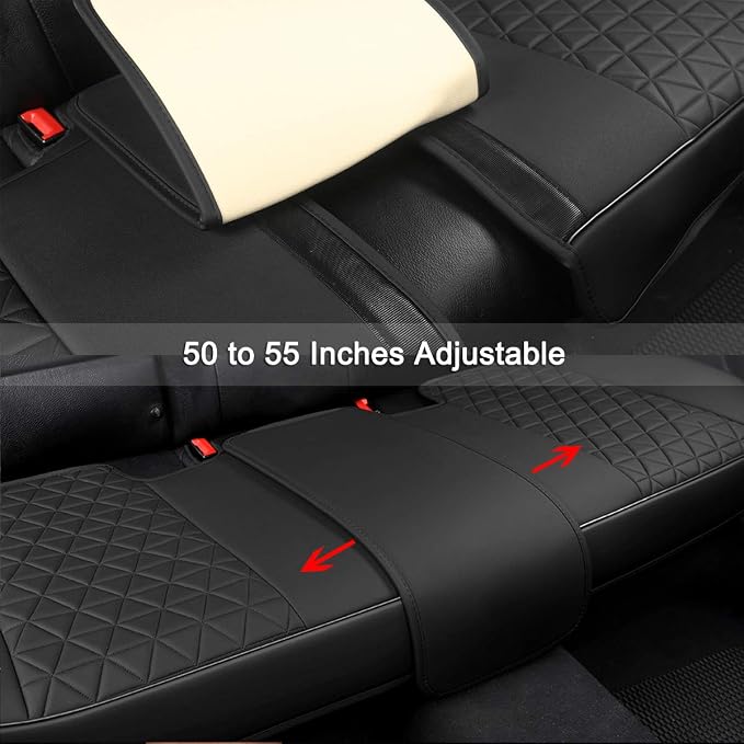 Black Panther Luxury PU Leather Rear Bench Car Seat Cover Adjustable Length (49-55'') Fits 90% Standard 5 Seats (Sedan SUV), for Seat Bottom Only, Triangle Quilting Design, Beige - Image 5