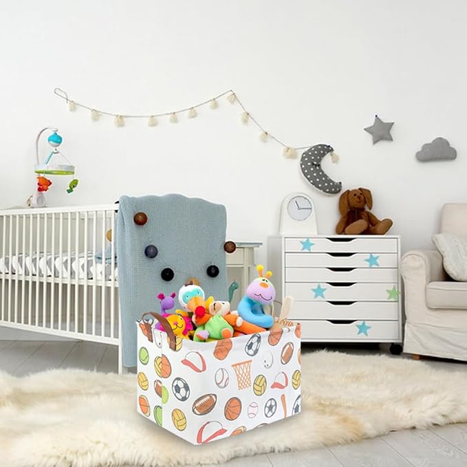 Rectangular Ball basket,Kids Storage Bins, Foldable and waterproof canvas kids basket organizer, Boys toy box,boys Room Decor,shelf basket(Ball game) - Image 3
