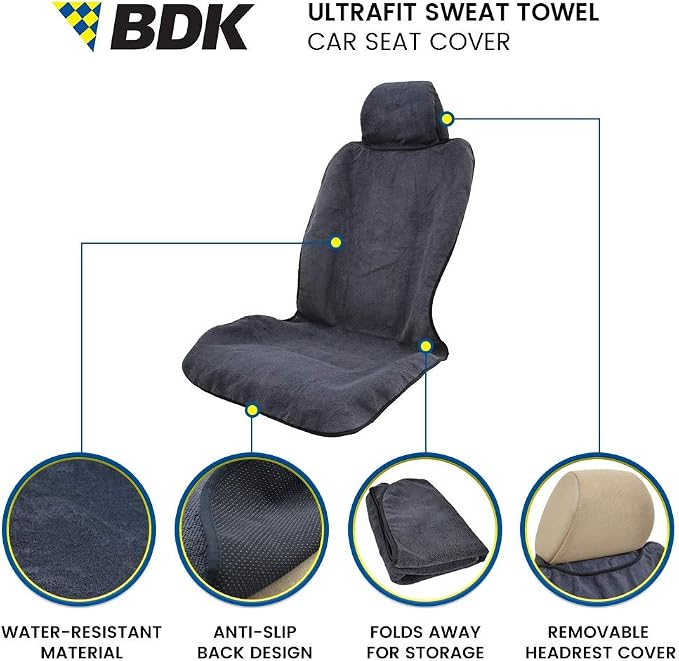BDK UltraFit Waterpoof Car Seat Towel Cover, 2 Pack with Black Trim – Washable Sweat Seat Protector, Ideal for Gym Swimming Surfing Running Crossfit, Fits Most Auto Truck Van SUV - Image 2
