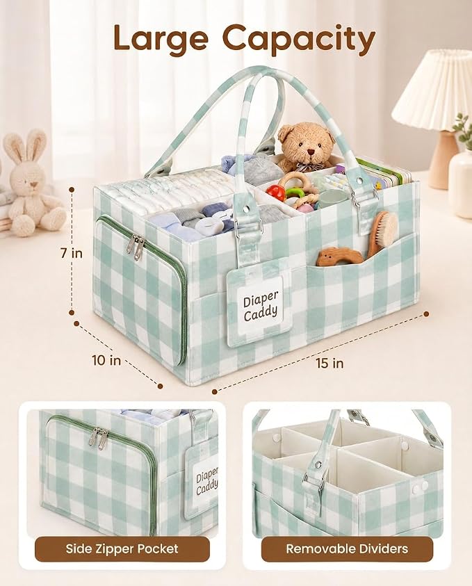ABOOFAN Baby Diaper Caddy Organizer with Removable Dividers and Handle | Felt Nursery Storage Bin, Holds Diapers, Wipes and Newborn Essentials, Portable for Changing Table, Car & Bedside - Image 5