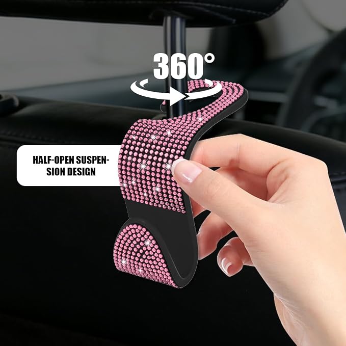 Car Seat Headrest Hook, Automotive Seat Back Organizers, 2PCS | Bling Rhinestone Headrest Hooks with Universal Design, Car Interior Accessories for Holding Handbags Clothes Purses Bottles - Image 4