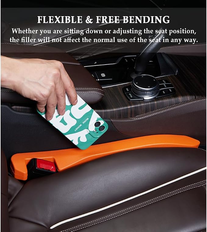 IHOTDER Super Flexible Car Seat Gap Filler,Durable Car Organizer Between Seats for Tightly Filling Seat Gaps,Universal CCar Side Seat Gap Filler CCar Accessories for Women & Men (Orange/2PCS)… - Image 4