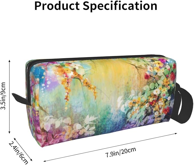 Watercolor Rainbow Flower Makeup Bag for Women | Durable 600D Oxford Fabric, Impact-Resistant & Compact, Travel Cosmetic & Makeup Organizer for Gym & Daily Use - Image 3