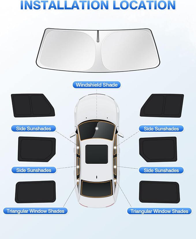 Canvcle Windshield Sun Shade for 2021-2025 2026 Ford Bronco 4 Door Side Rear Window Shade Cover Sun Visor Shield Privacy Protection Keep Vehicle Cool Black 7PCS - Image 6