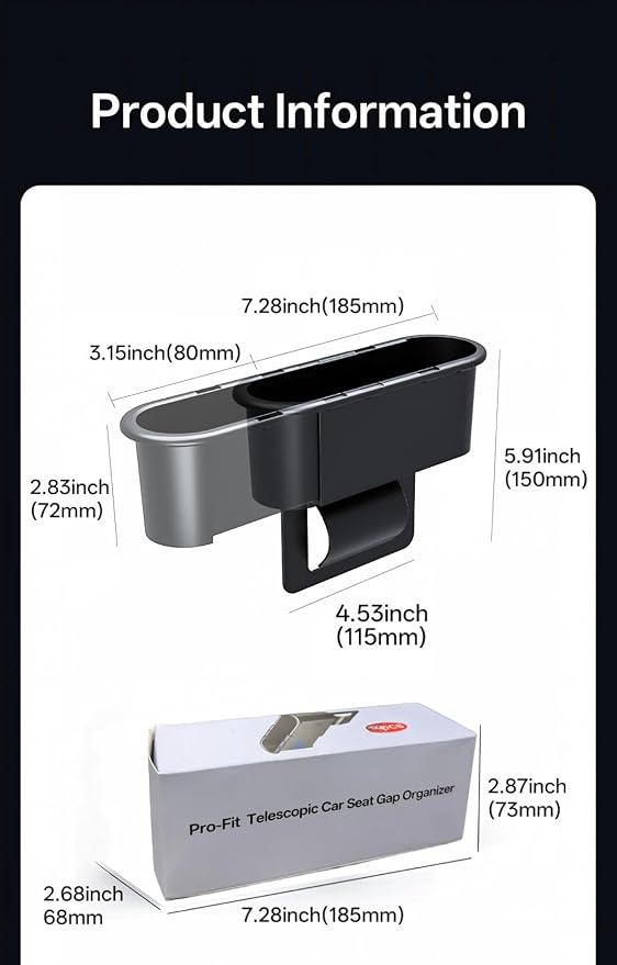 2-Pack Expandable Car Seat Gap Organizer, Adjustable 185-265mm | Driver & passenger side pockets, sliding gap storage box, fits phone keys wallet, seat gap filler set, stop drops - Image 6
