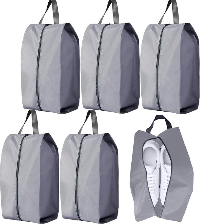 5Pcs Large Travel Shoe Bags Portable Travel Gifts Shoe Organizer with Zipper Closure, Waterproof Nylon Shoe Storage Organizer with Handle Travel Bags For Men and Women, Grey by ASANMEYO