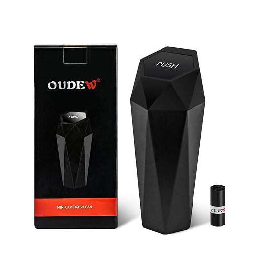 Car Trash Can with Lid, Leakproof, 15 Trash Bags, Black, 1 Pack | Small Garbage Can for Car, Car Accessories for Interior, Multipurpose Organizers and Storage Solutions for Home, Office by OUDEW