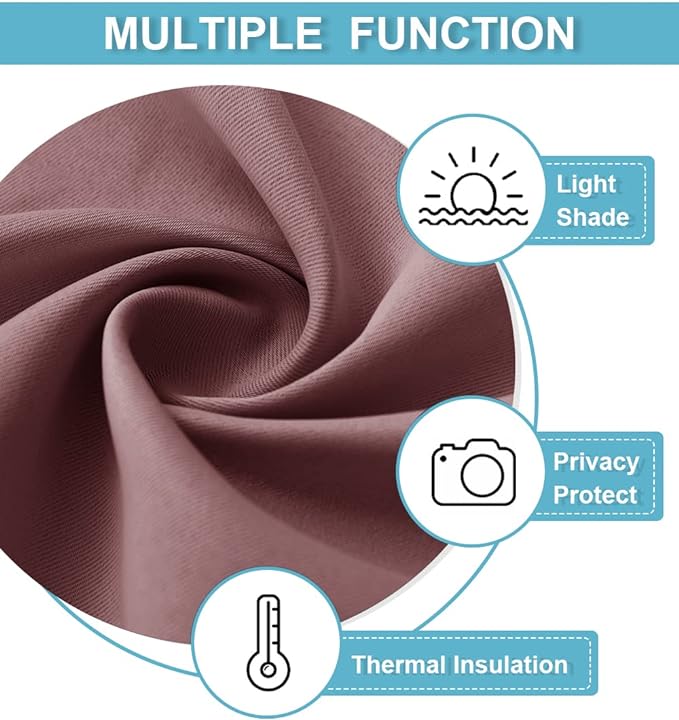 RYB HOME Blackout Curtains for Bedroom Living Room Nursery 63 inches Long | Room Darkening Thermal Insulated Privacy Rod Pocket Drapes for Office Home Theater Laundry, W42 x L63, Dusty Rose, 2 Panels - Image 5