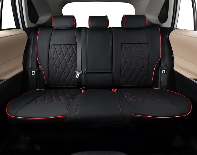 EKR Rav4 Seat Covers Custom Fit for Toyota Rav4(Gasoline) 2019 2020 2021 2022 2023 2024 2025 LE/XLE/XLE Premium/Limited,Leather Car Seat Cover Full Set for SUV,Faux Leather(Black with Red Piping) - Image 6