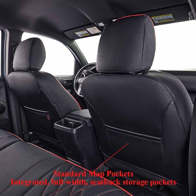 EKR Tacoma Leather Car Seat Covers Custom Fit for Toyota Tacoma 2012 2013 2014 2015 (Regular Seats) - Truck Seat Covers Full Set,Faux Leather(Black with Red Trim) - Image 3