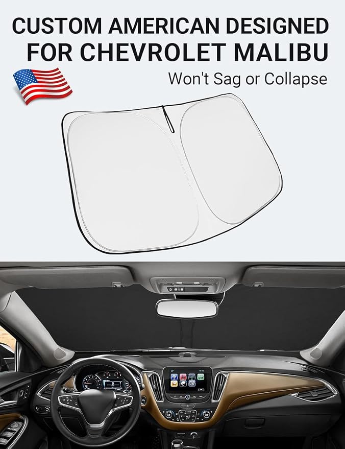 Proadsy Custom Fit Car Windshield Sun Shade for 2016-2025 Chevrolet Malibu | 240T Heat Shield, Drops Temp 54°F, Blocks 99% UV, Prevents Dashboard Cracking, Summer Parking & Beach Trips, Easy Twist-Fold - Image 2