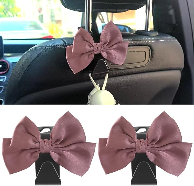 2-Pack Car Seat Headrest Hooks, Handbag Hangers, Leather pink | Storage organizer for handbags, clothes, coats and grocery bags; practical interior accessory for most cars and SUVs by Unknown