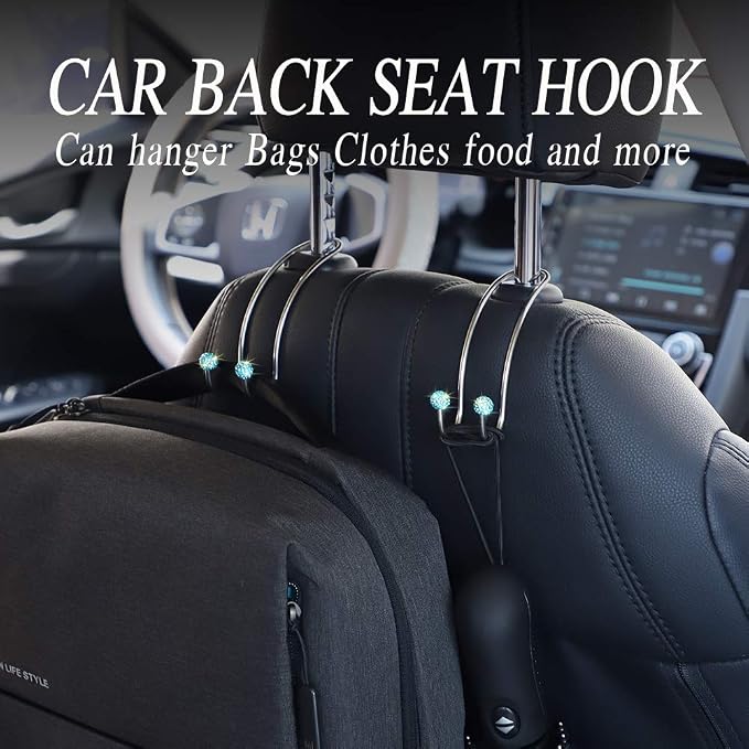 SAVORI Auto Hooks Bling Car Hangers Organizer Seat Headrest Hooks Strong and Durable Backseat Hanger Storage Universal for SUV Truck Vehicle 2 Pack (Sky Blue) - Image 6