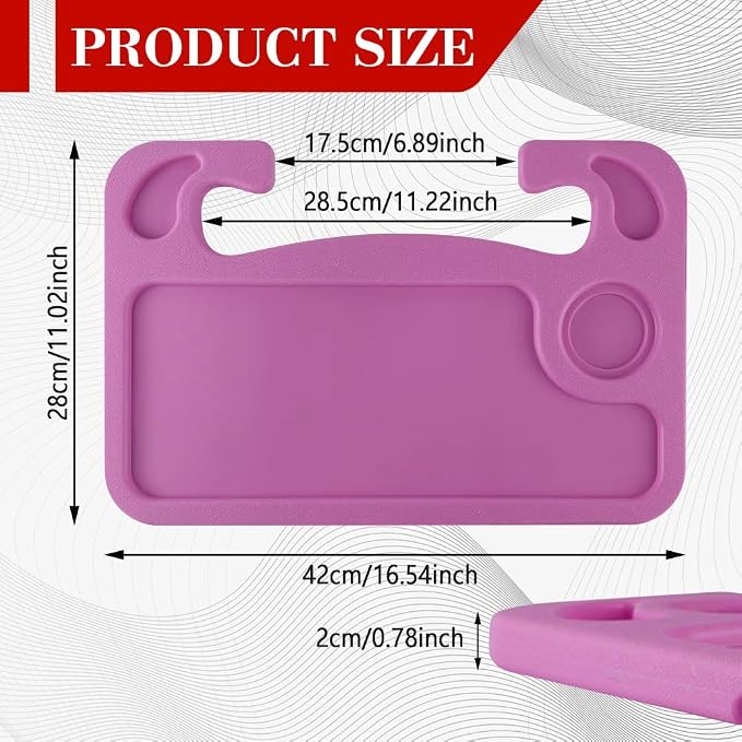 2 in 1 Car Steering Wheel Desk, Car Tray, Car Steering Wheel Desk Tray & Auto Seat Gap Filler Organizer, Multipurpose Travel Auto Steering Wheel Under Table Console for Most Vehicles (Pink) - Image 2