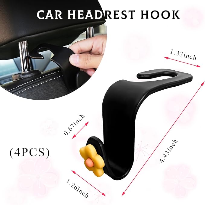 Yourkar 4 PCS Car Seat Headrest Hook, Plastic Headrest Hooks with Adhesive Flower, Auto Back Seat Hanger Storage Hook for Grocery Bag Purse Handbag Umbrella, Car Accessories (Dark Yellow) - Image 2