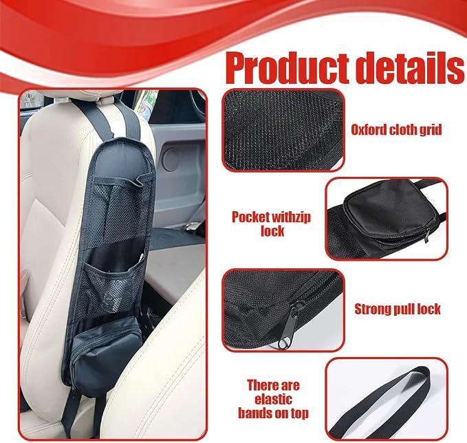 2PCS Car Seat Storage Hanging Bag, Multi-Pocket Seat Side Organizer - Image 3