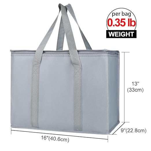 Bodaon 10-Pack Insulated Reusable Grocery Shopping Bags, X-Large Picnic Cooler Bag Secure Top Cold, Insulated Food/Pizza Delivery Bag, Commercial Food Warmers Thermal, Grey - Image 2
