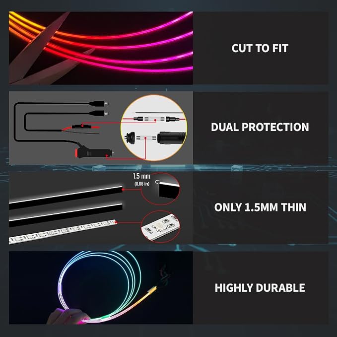Ambient Lighting Car Led Lights Interior Kit,10 in 1 RGB Music Sync Acrylic Led Lights for Car Interior,175 inches Fiber Optic Neon Accent Strip Night Ambiance Footwell Lighting with Wireless APP - Image 2