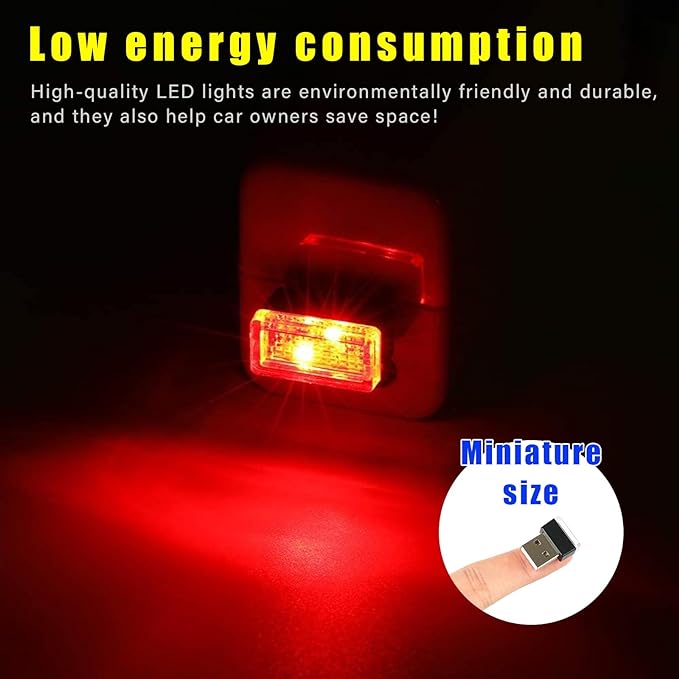 Augeny 4 PCS USB LED Car Interior Atmosphere Lamp, Plug-in USB Decor Night Light, Portable Auto Ambient Lighting Kit, Universal Vehicle Interior Accessories for Most Cars (Red & Blue) - Image 5