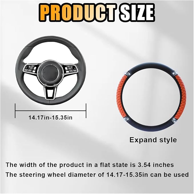 JOYCOURT 15 Inch Bling Soft Leather Car Steering Wheel Cover, Orange | Colorful Rhinestones Design, Auto Elastic Protector for Women Girls, Crystal Diamond Car Accessories for Most Cars, SUVs - Image 2