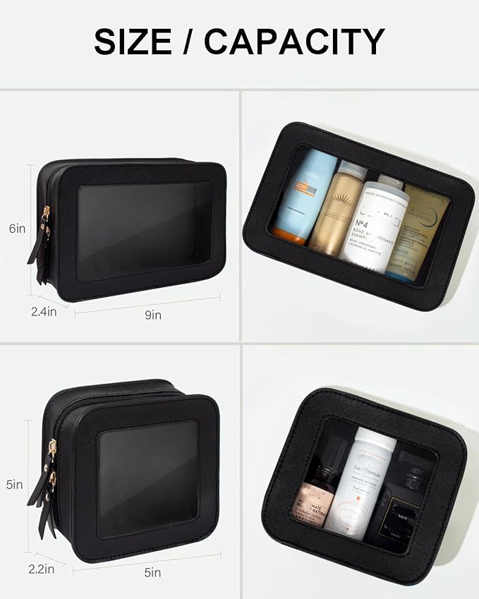 Clear Makeup Bag Set for Women, Travel Black Makeup Pouch Waterproof Cosmetic Bags with Zipper Clear Toiletry Bag for Traveling Small Make up Pouch for Purse Mini Cosmetic Case Car Organizer - Image 4
