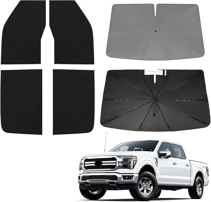 KUST Windshield Sun Shade Umbrella for Toyota Tacoma Double Cab 2016 2017 2018 2019 2020 2021 2022 2023 Rear Window Shades 100% UV Protection and Blackout Privacy 5PCS Car Window Covers Accessories by KUST